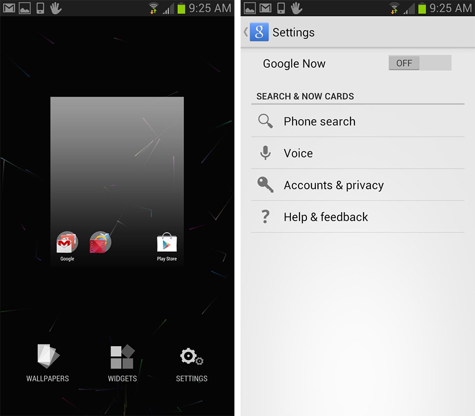 The Google Launcher Settings Menu