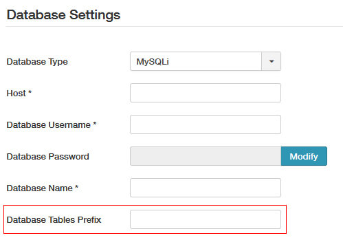 Joomla Database Settings in Global Configuration